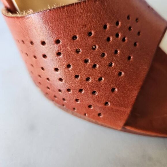 Jems Italian leather women's high heels size 9 Brown pecan cognac open peep toe - Picture 5 of 11